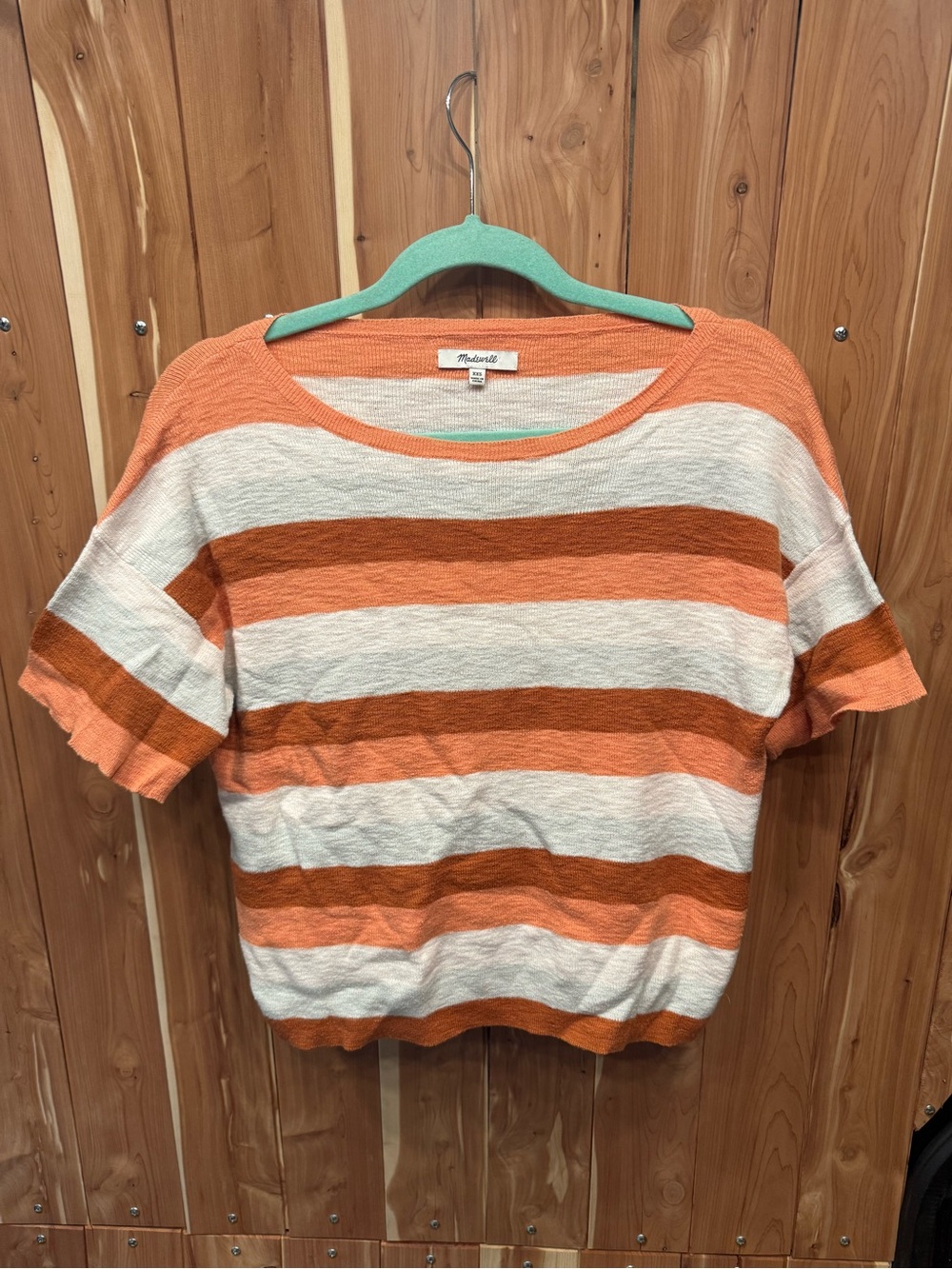 Madewell Orange Light Blue and Cream Striped Short Sleeve Knit Top